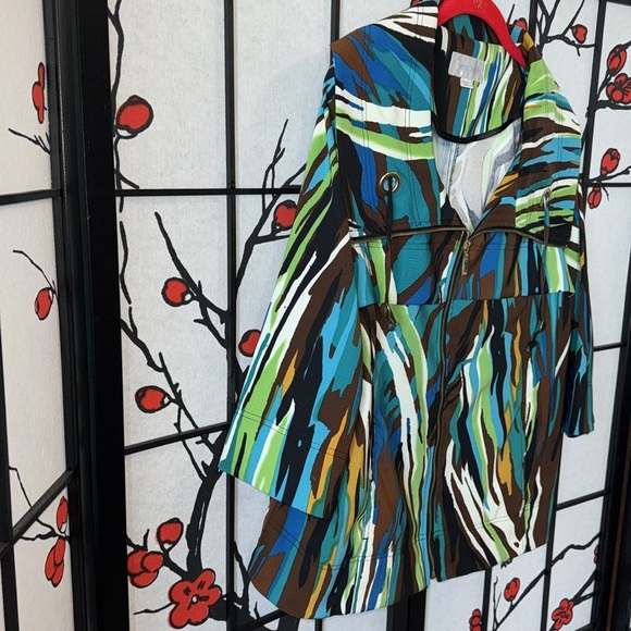 Erin London Large 3/4 Sleeve Multi Color Zebra Stripe Gold Zipper Dress Jacket - Picture 6 of 9